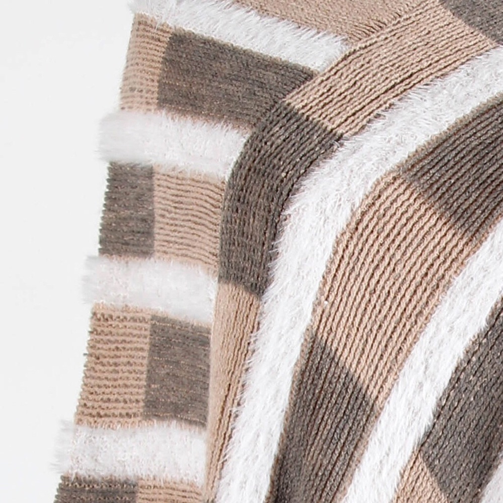 Balayage Beige Knit Patchwork Cashmere Shawl Cape - Picture 3 of 4